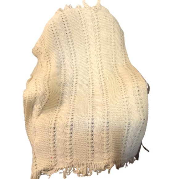 Afghan Throw Hand Made Knit Blanket Cream Color 62" x 37" - Picture 9 of 9